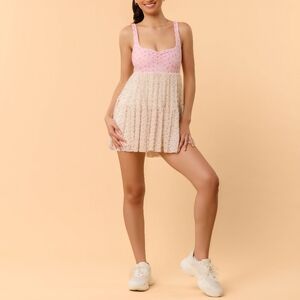 NWT Blogilates Women's Sweetheart Babydoll Dress, Pink Floral